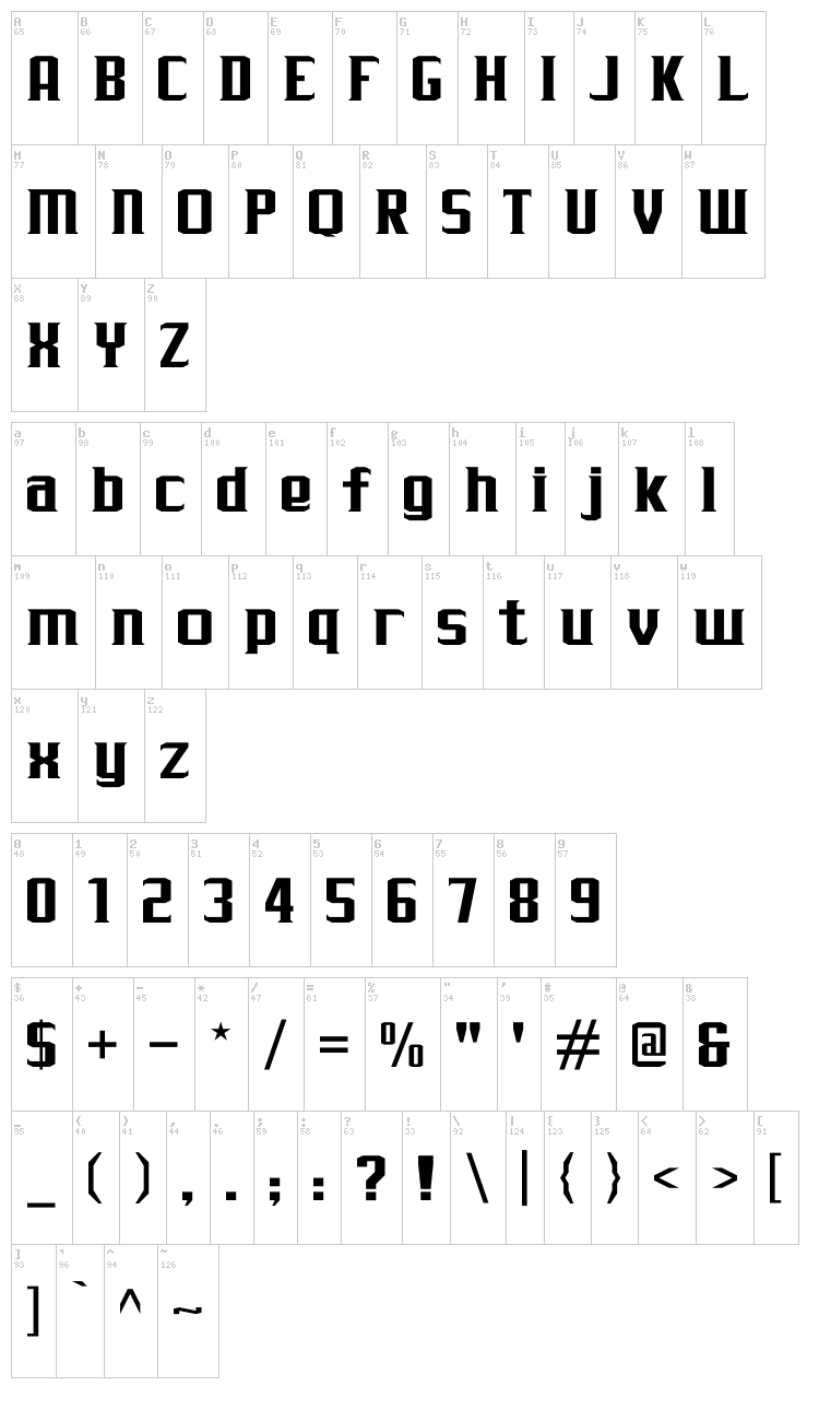J-LOG Rebellion Serif font map